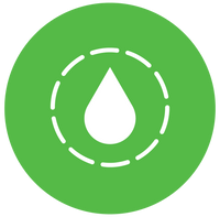 A green circular icon with a white milk droplet in the center and dashed white lines around it, on a white background.