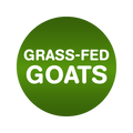 A green circular badge with the words 'GRASS-FED GOATS' in white text