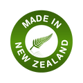 A circular green badge with white text reading 'MADE IN NEW ZEALAND' and a fern leaf in the center